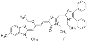 5-[3-Ethoxy-4-(3-ethyl-5-methyl-2(3H)-benzothiazolylidene)-2-butenylidene]-3-ethyl-2-[(3-ethyl-4,5-diphenyl-2(3H)-thiazolylidene)methyl]-4,5-dihydro-4