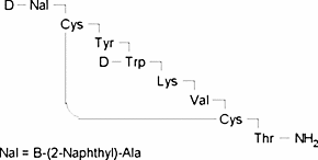 β-(2-Naphthyl)-D-Ala-Cys-Tyr-D-Trp-Lys-Val-Cys-Thr amide [Disulfide Bridge: 2–7]