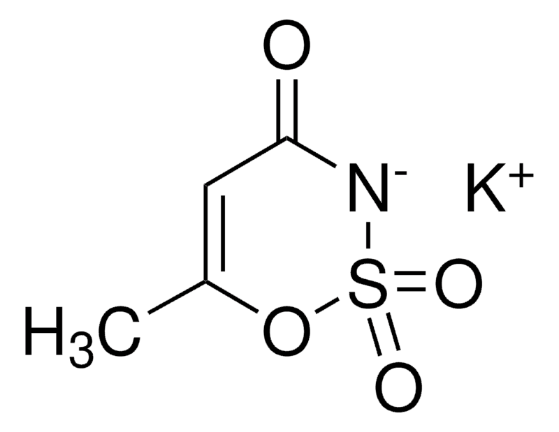 Acesulfame potassium (C4H4KNO4S) — chemical structure, CAS 55589-62-3; Chemistry, fine chemical supplied by Tech Serve Solutions