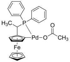 {2-[(α-Methyl)diphenylphosphinomethyl]ferrocenyl}palladium(II) acetate