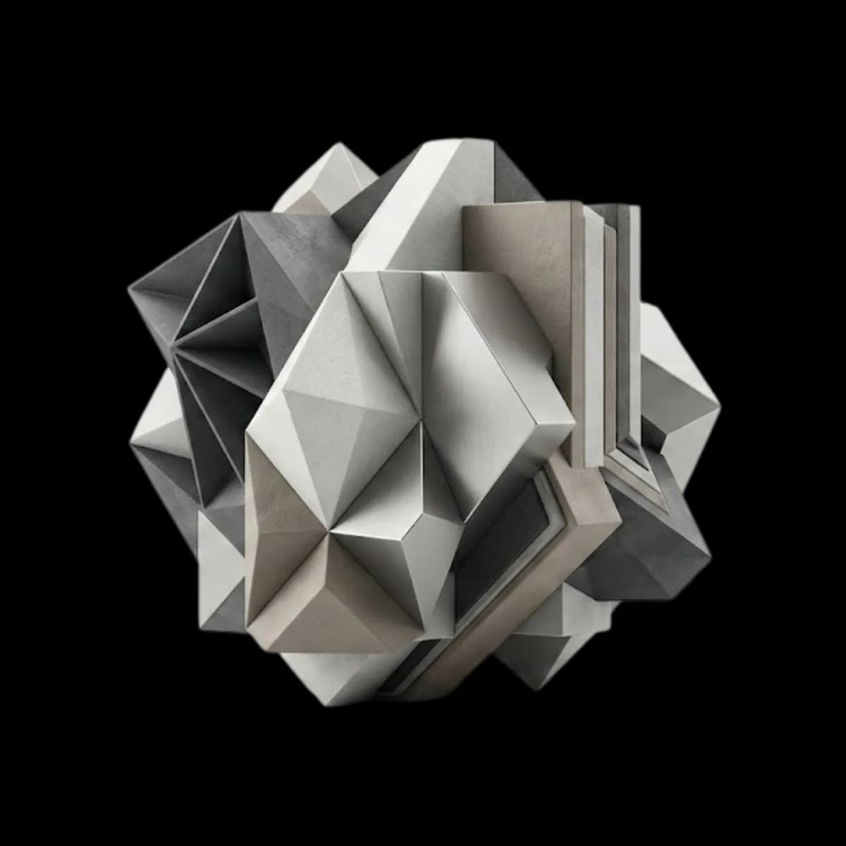 Faceted metal and ceramic polyhedron representing materials science