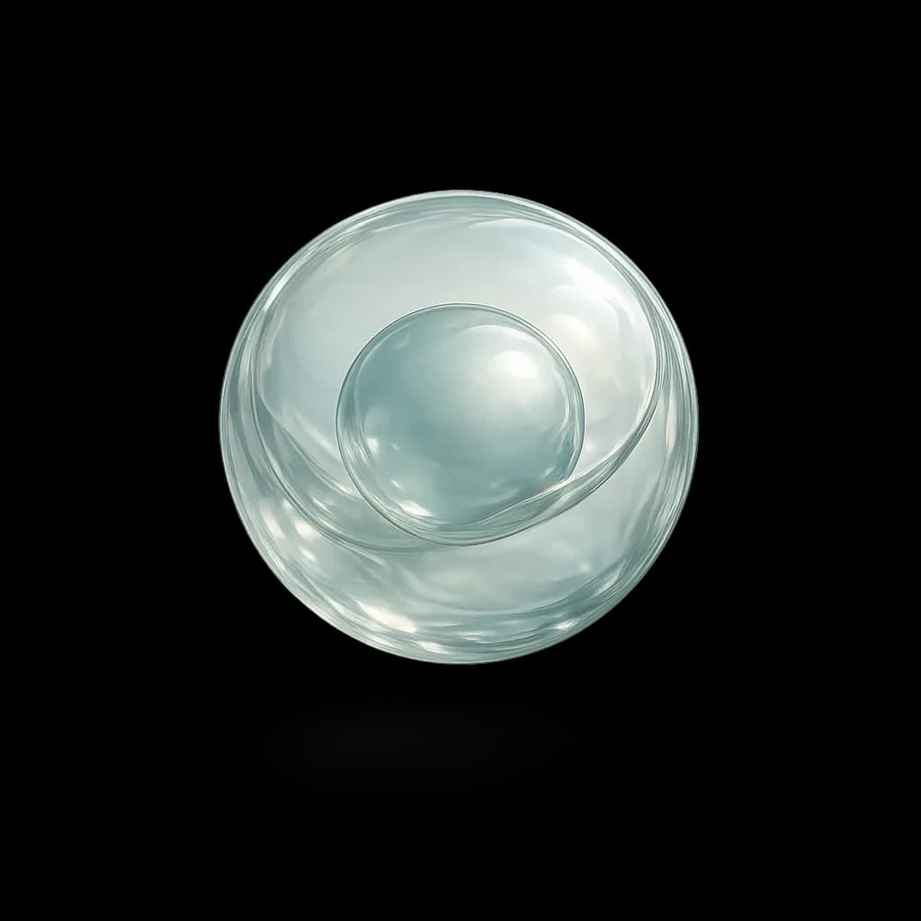 Nested translucent membranous spheres representing cell biology