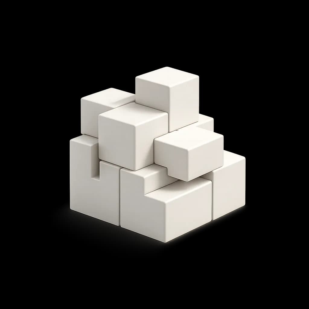 Interlocking bone-white modular blocks representing organic building blocks
