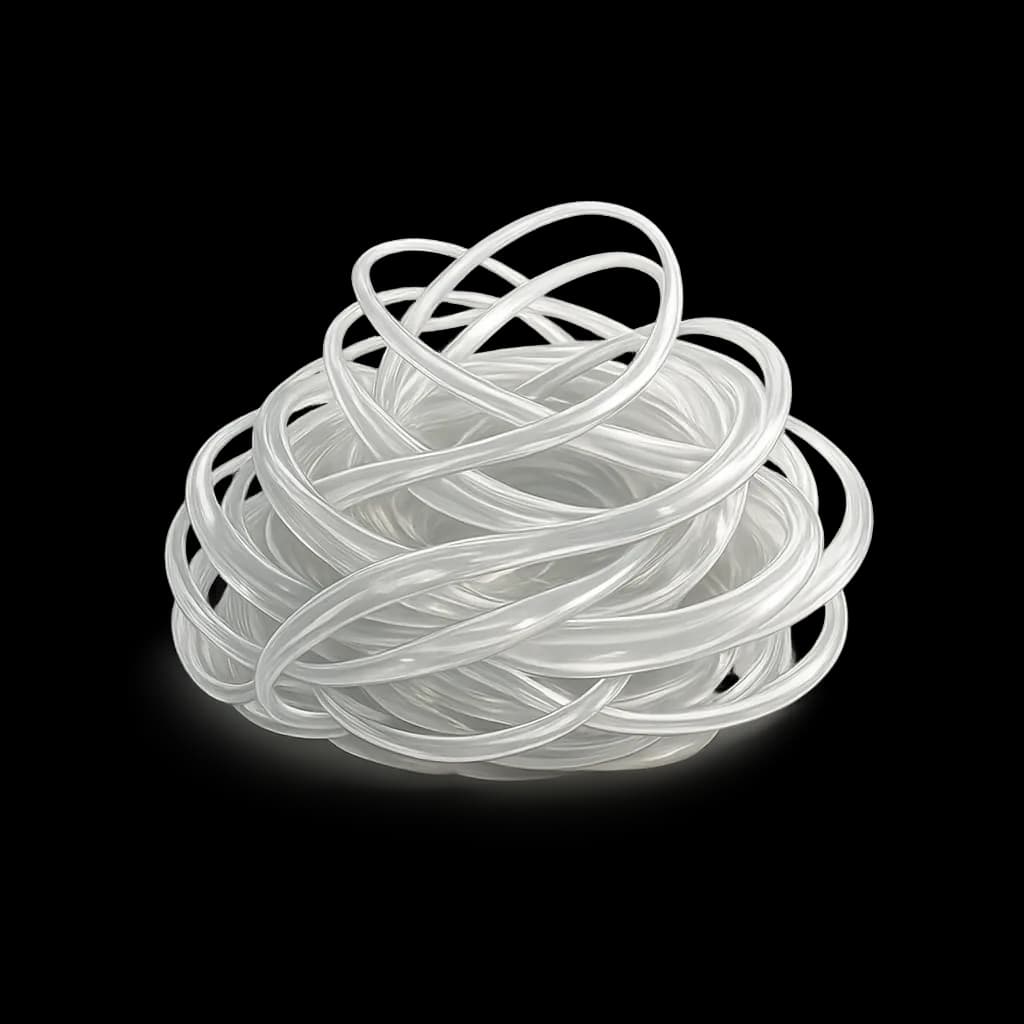 Entangled translucent filaments representing polymer science