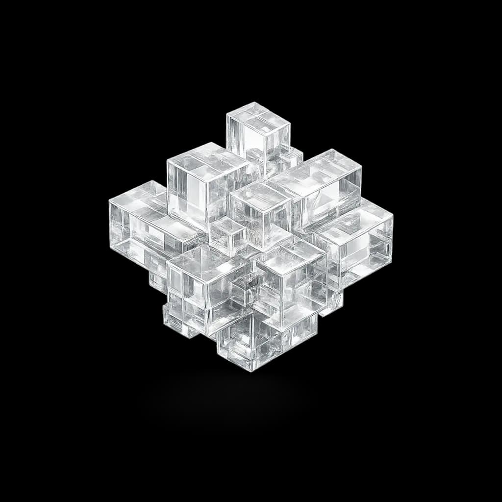 Cluster of colourless cubic crystals representing ionic salts